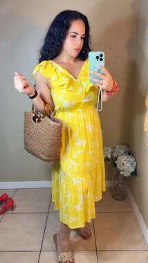 Banana Republic Yellow Floral V-Neck Ruffle Midi Dress